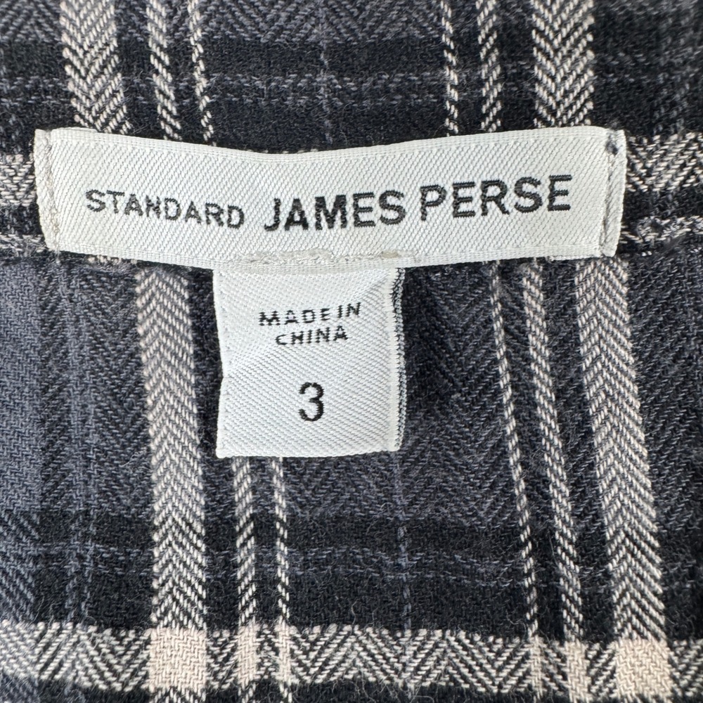 James Perse Plaid Button Up Shirt Mens 3 Large Grey Black Long Sleeve Cotton - Picture 2 of 7